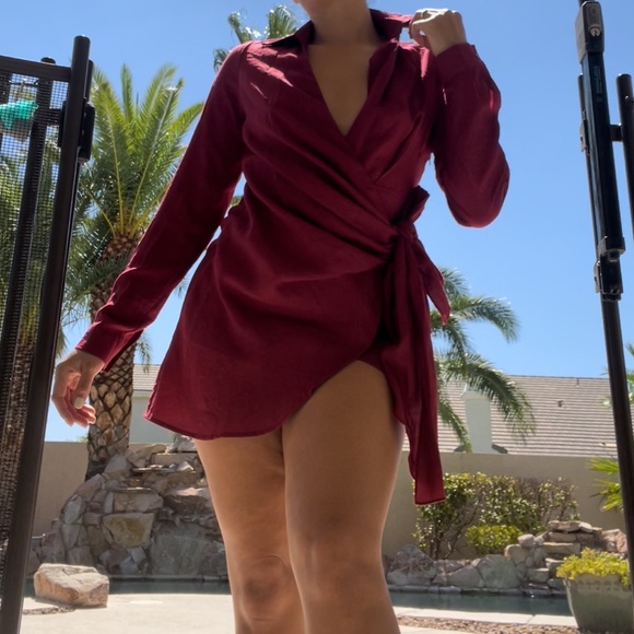 Happy Hour Mini Dress - Burgundy - Picture 4 of 11